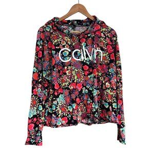 Calvin Klein Performance Cropped Hoodie‎ XL Floral Print Cotton Modal Blend